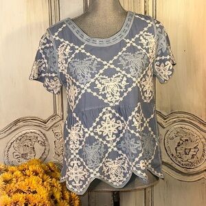 Kindred Embroidered Empire Babydoll Short Sleeves Casual Top Ballet core Size M